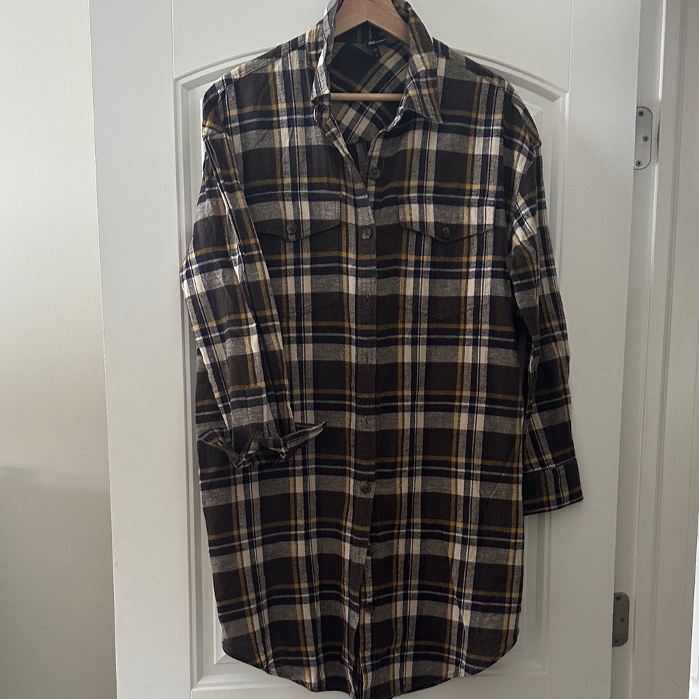 James Perse Brown, Cream & Yellow Plaid Button-Down Shirt